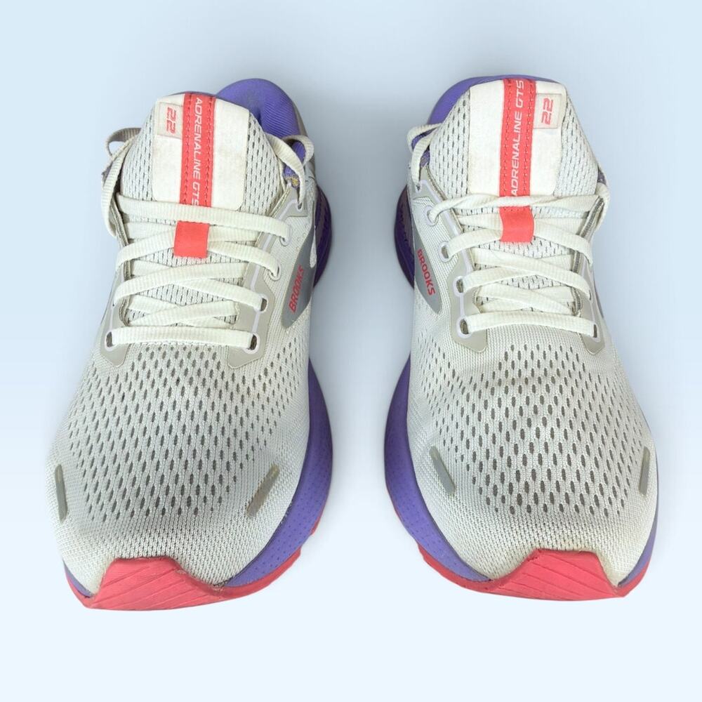 Brooks Adrenaline GTS 22 Women’s 9.5B White Coral Purple Running Shoes - Picture 2 of 13